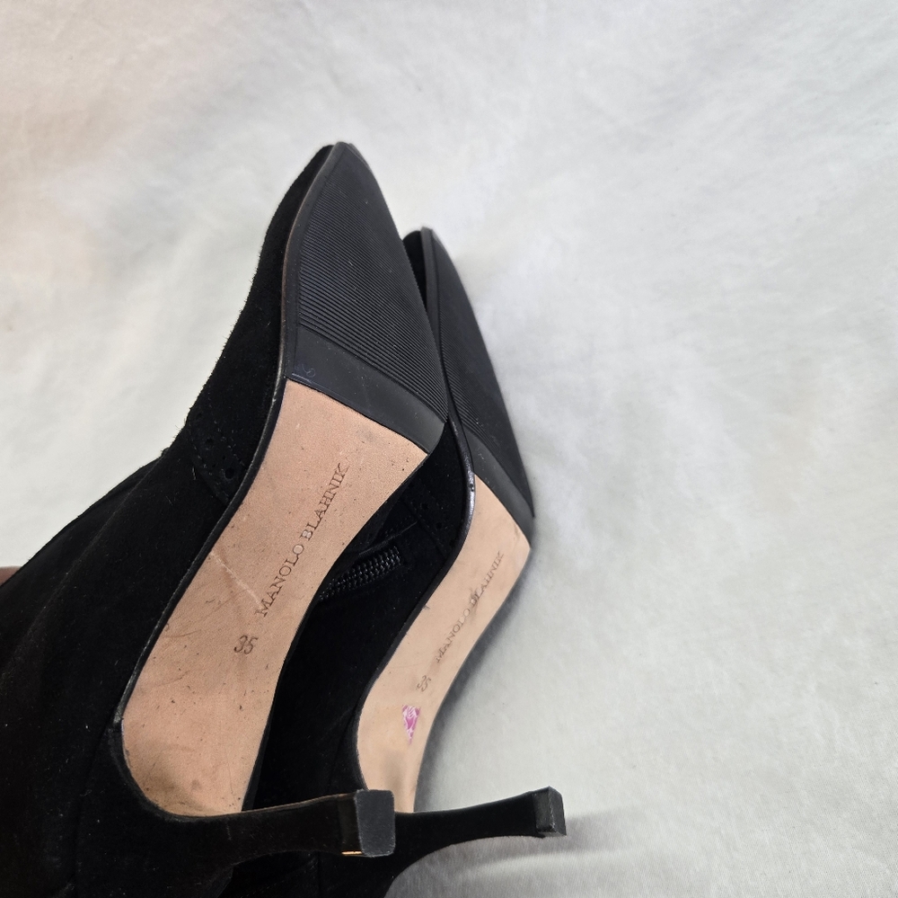 Manolo Blahnik Women's Size 35 Black Suede Zip-up Tie Stiletto Boots - Picture 7 of 7